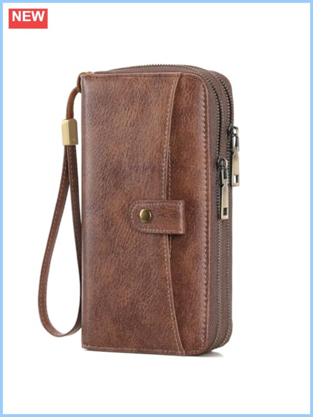 Large Capacity Double Zipper Wallet Vegan Leather RFID Blocking Clutch Wristlet